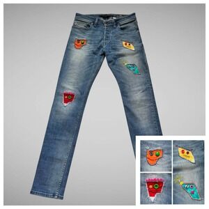 Diesel DNA Sleenker Slim Skinny Mens Jeans 28x30 Unique Custom Patch One Of Kind